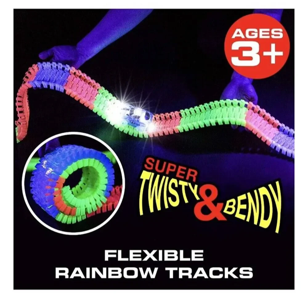 SNAP N GLOW TRAX LIGHT SPEEDWAY SET Racetrack 2 LED CARS Glow in the dark